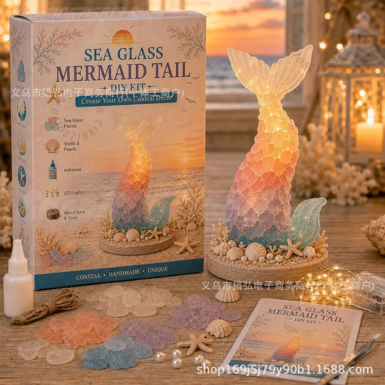 DIY Sea Glass Jellyfish Light Kit｜Make‑Your‑Own Ocean Jellyfish Lamp with LED Light, Complete Hand‑Craft Art Set for Adults view 5
