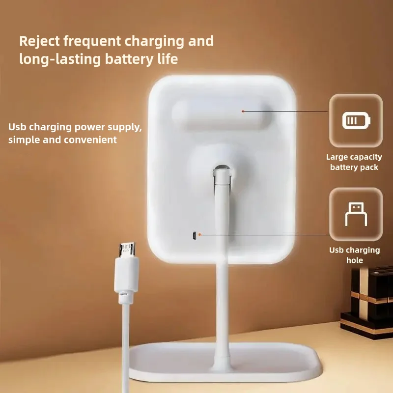 밝기 조절 가능 LED 화장품 거울, 회전 및 메모리 기능, 모노치 포함, USB 화장품 거울