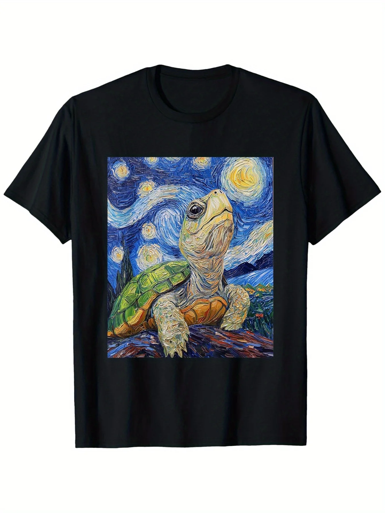 Cute Tortoise Turtle - Van Gogh Style - Starry Night Graphic T-Shirt, Suitable for Mens & Womens Outdoor T-Shirt, 100%cotton