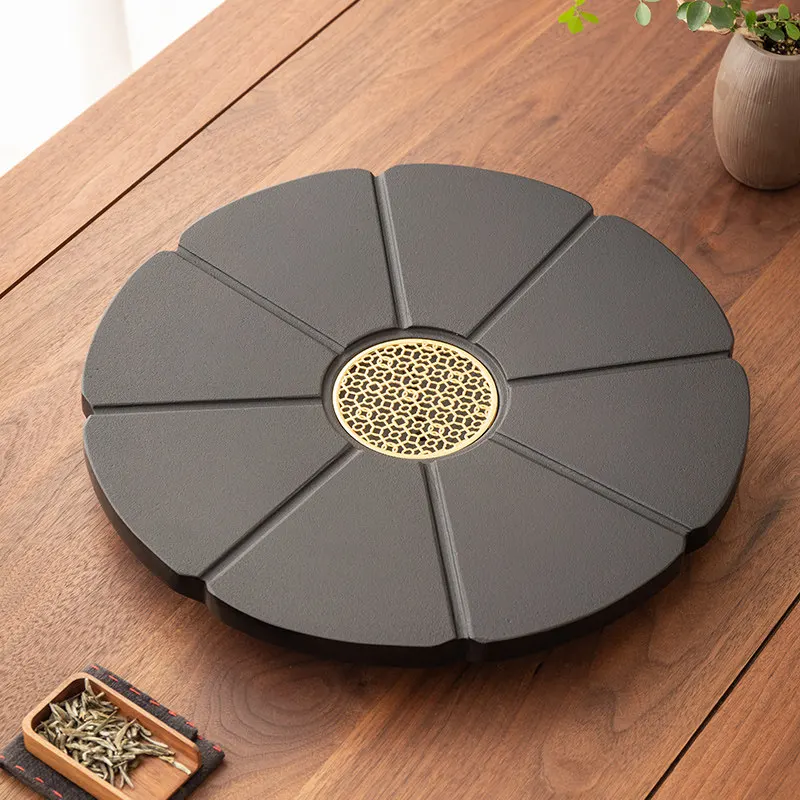 

Hospitality Tableware Tea Tray Living Room Round Valet Office Decorative Drainage Chinese Tea Tray Luxury Bandejas Home Products