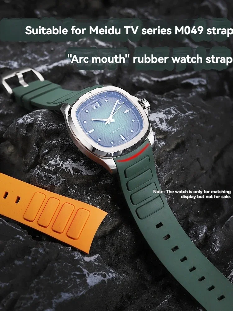 Men's Accessory Black/Grey 22mm For Mido Multifort TV Rubber Strap for M049526A - Curved End Fluoroelastomer Watch Band