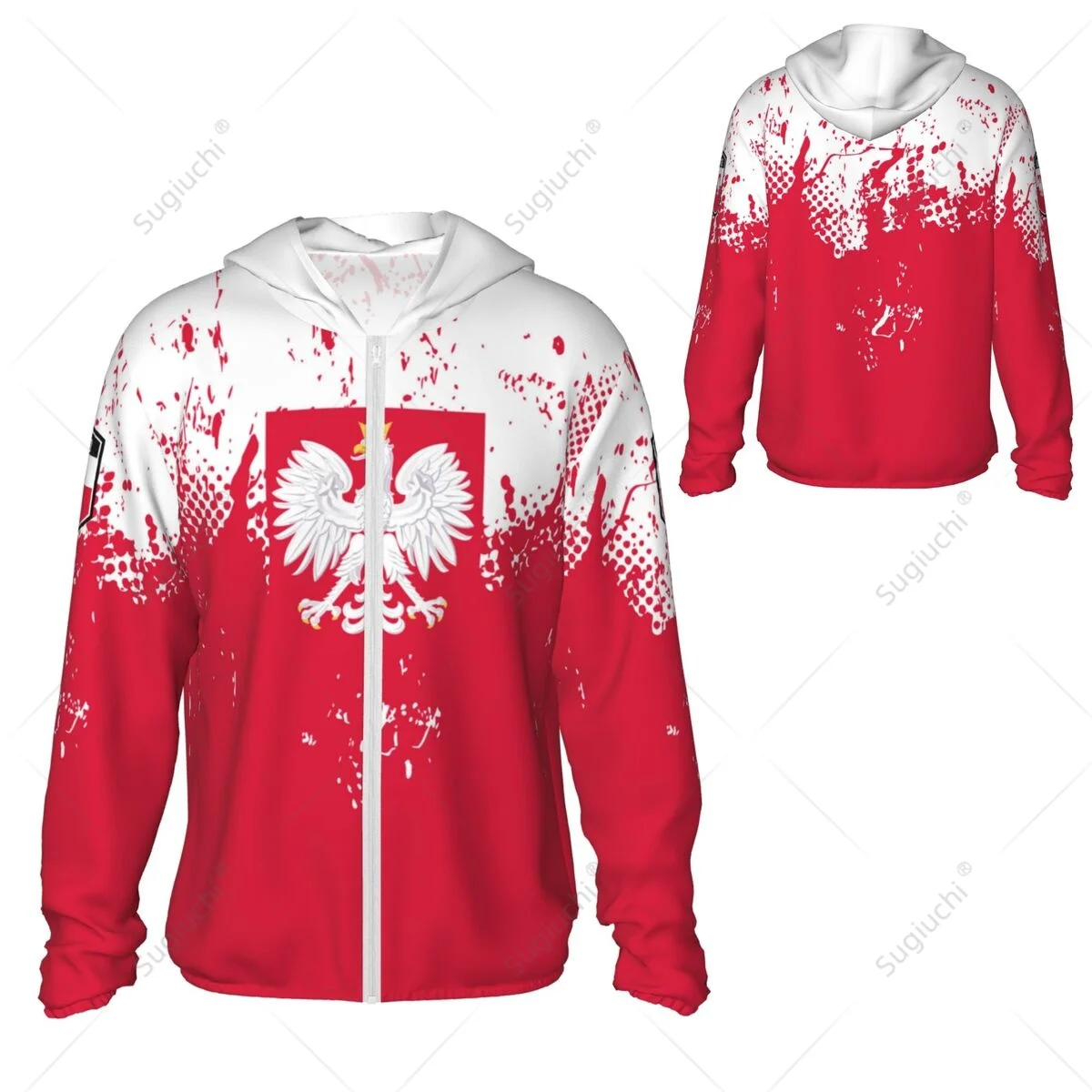 Poland Flag Sun Protection Hoodie Sunscreen Clothes Fishing Cycling Running Quick Dry Long Sleeve With Zipper Polyester