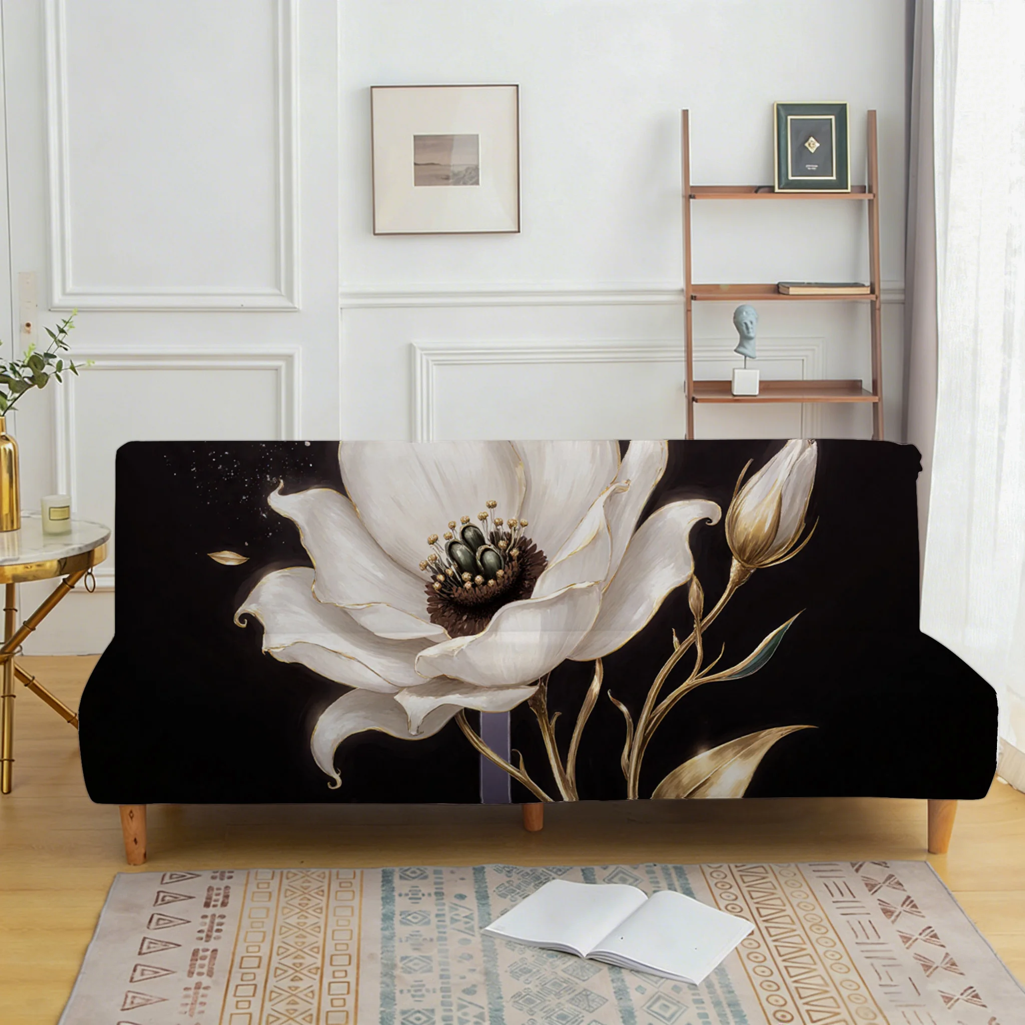 Line drawing flower printing sofa bed cover, living room sofa bed cover, dustproof machine washable sofa bed cover