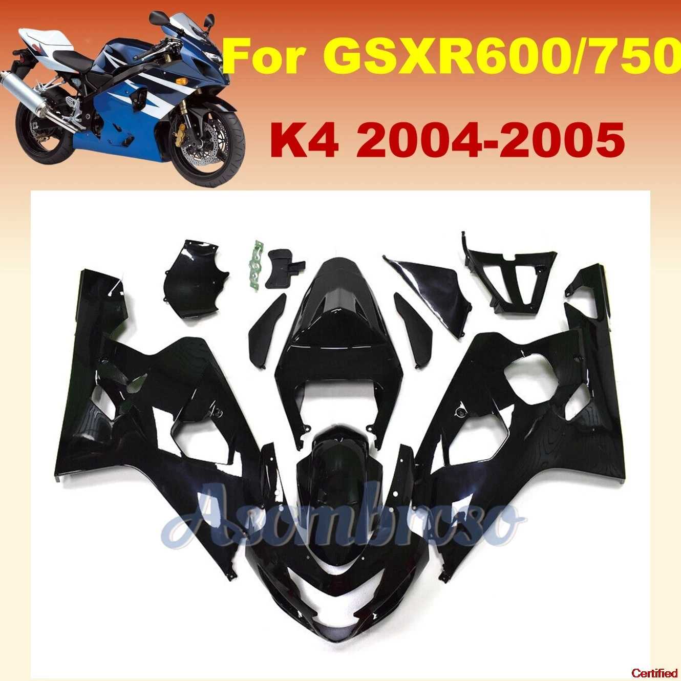 

Abs Fairings Kits For GSXR600 750 2004 2005 GSXR750 04 05 GSXR 600 Gloss Black Fairing