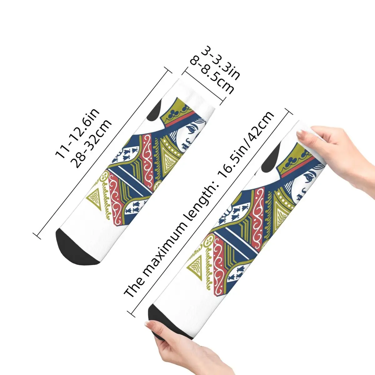 Carte à jouer-chaussettes reine de pique Harajuku, bas de haute qualité, chaussettes toutes saisons, accessoires pour hommes et femmes, cadeau d'anniversaire