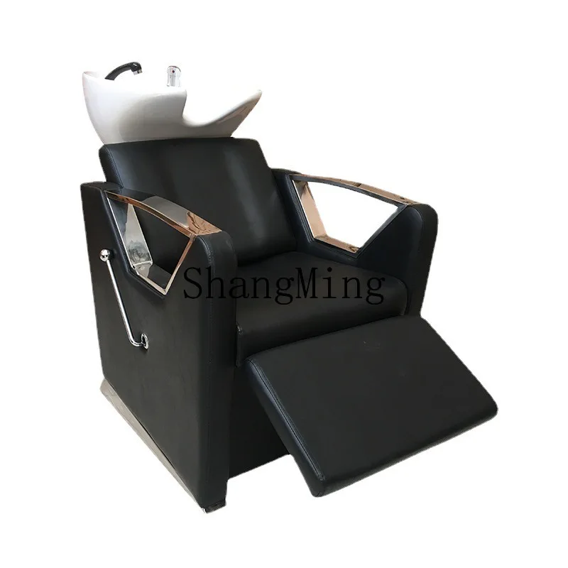 Cama de shampoo semi-reclinante de boa aparência FG, cama de shampoo nivelada para salão de cabeleireiro, cadeira de shampoo com braços, cadeira de beleza perfurada