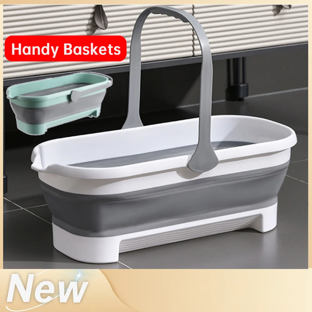 

Складные прямоугольные удобные корзины с ручкой, корзина для белья, пластиковый таз для стирки большой вместимости, противоскользящий, для кемпинга, пикника