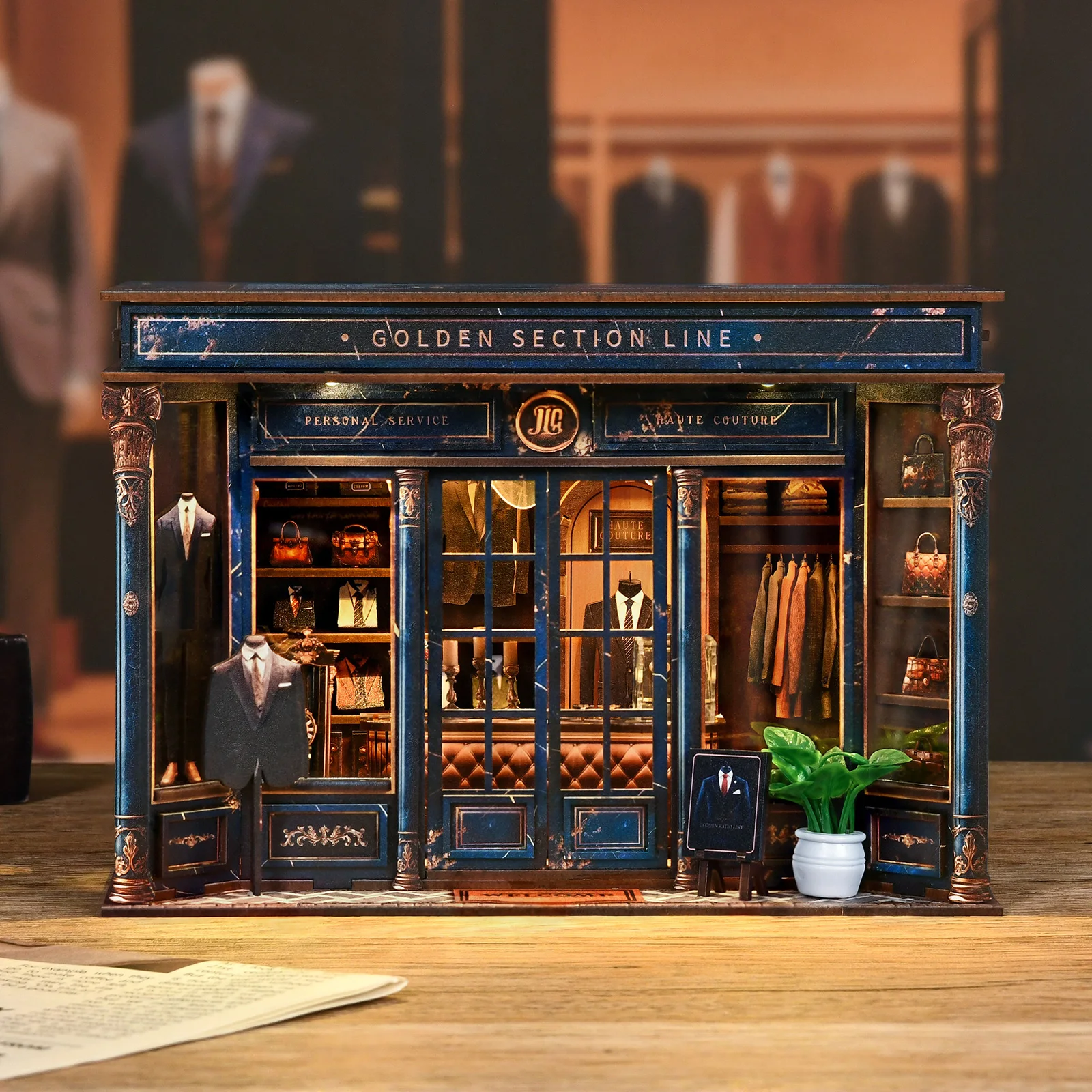 

DIY golden section line high-end custom bookcase book stand handmade wooden miniature model DIY assembly toy