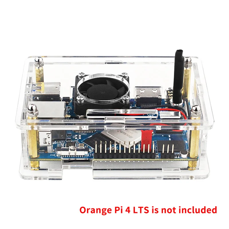 Caso acrílico Shell transparente para Orange Pi 4 LTS, dissipadores opcionais Ventilador, resfriamento ativo e passivo