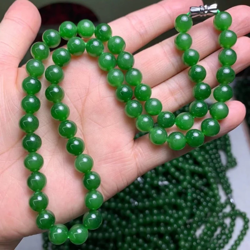 Hetian Jade 8mm Women's Necklace Green Sweater Chain