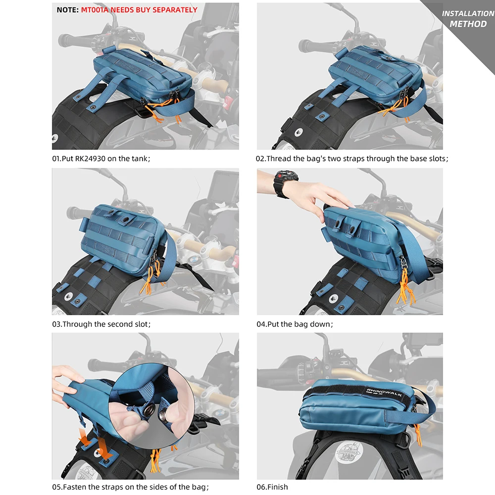 Rhinowalk Motorcycle Tail Seat Side Bag 2.4L Portable Bag Motor Tank Bag Crash Bars Frame Bag Shoulder Pack With Accessories