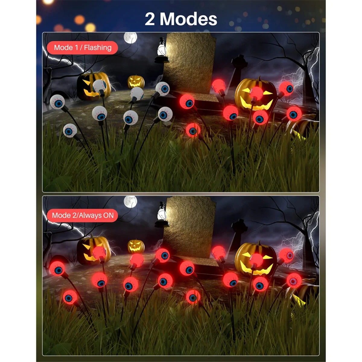 Scary Eyeball Solar Yard Lights,16LED Swaying Solar Garden Decor Waterproof,For Yard/Lawn/Driveway,2Pcs,Red