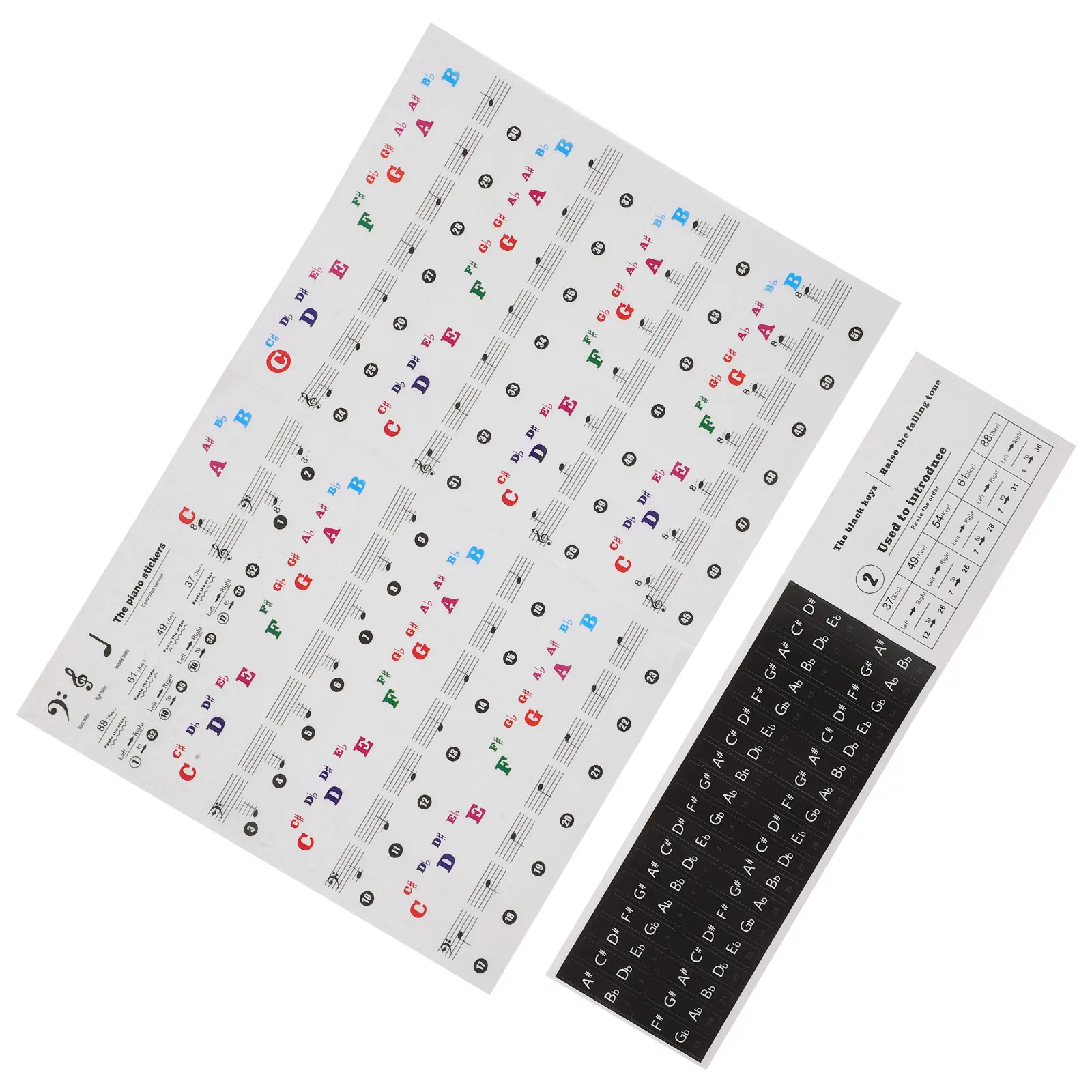 

2 Pcs Exquisite Piano Keyboard Stickers Colorful Decals Easy To Remove Piano Note Labels For Beginners