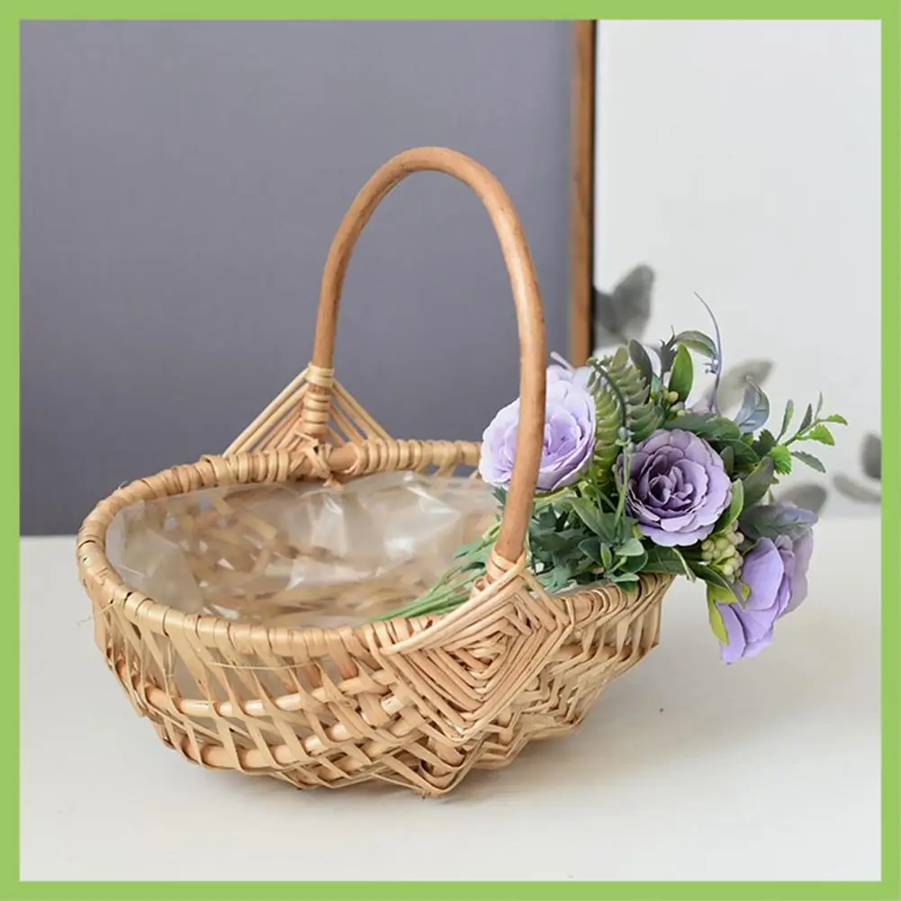 

Flower Basket Shopping Basket Rattan Woven Basket Handmade Pastoral Style Portable Gift Woven Basket