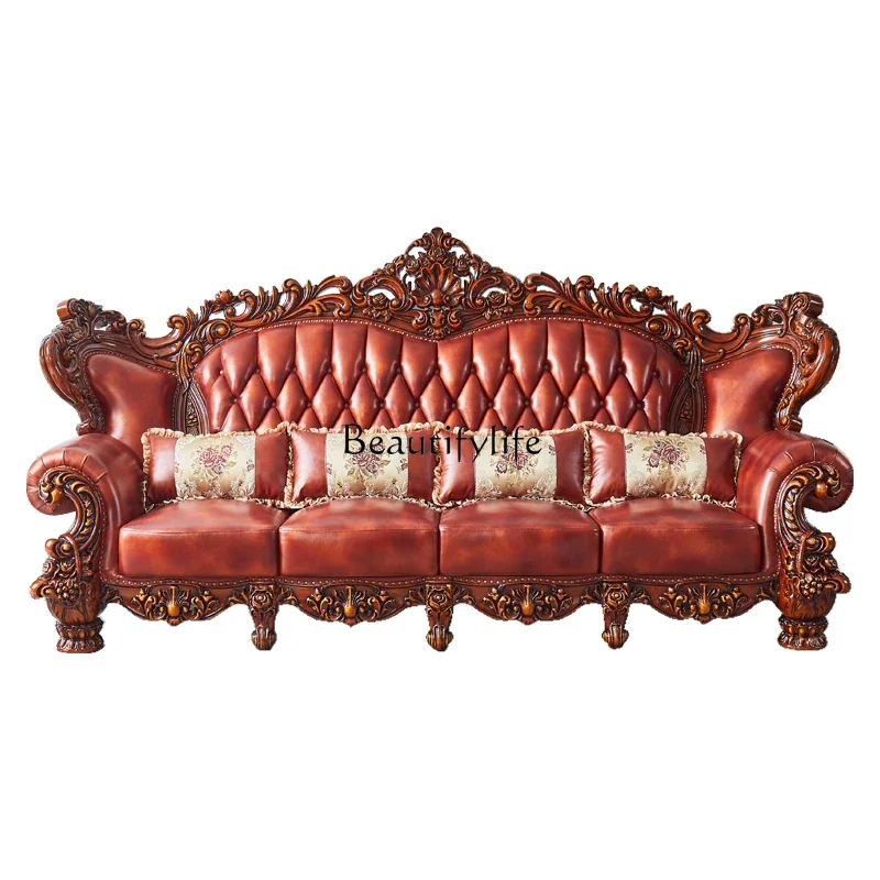 

35European leather sofa combination living room complete set of furniture set villa American style