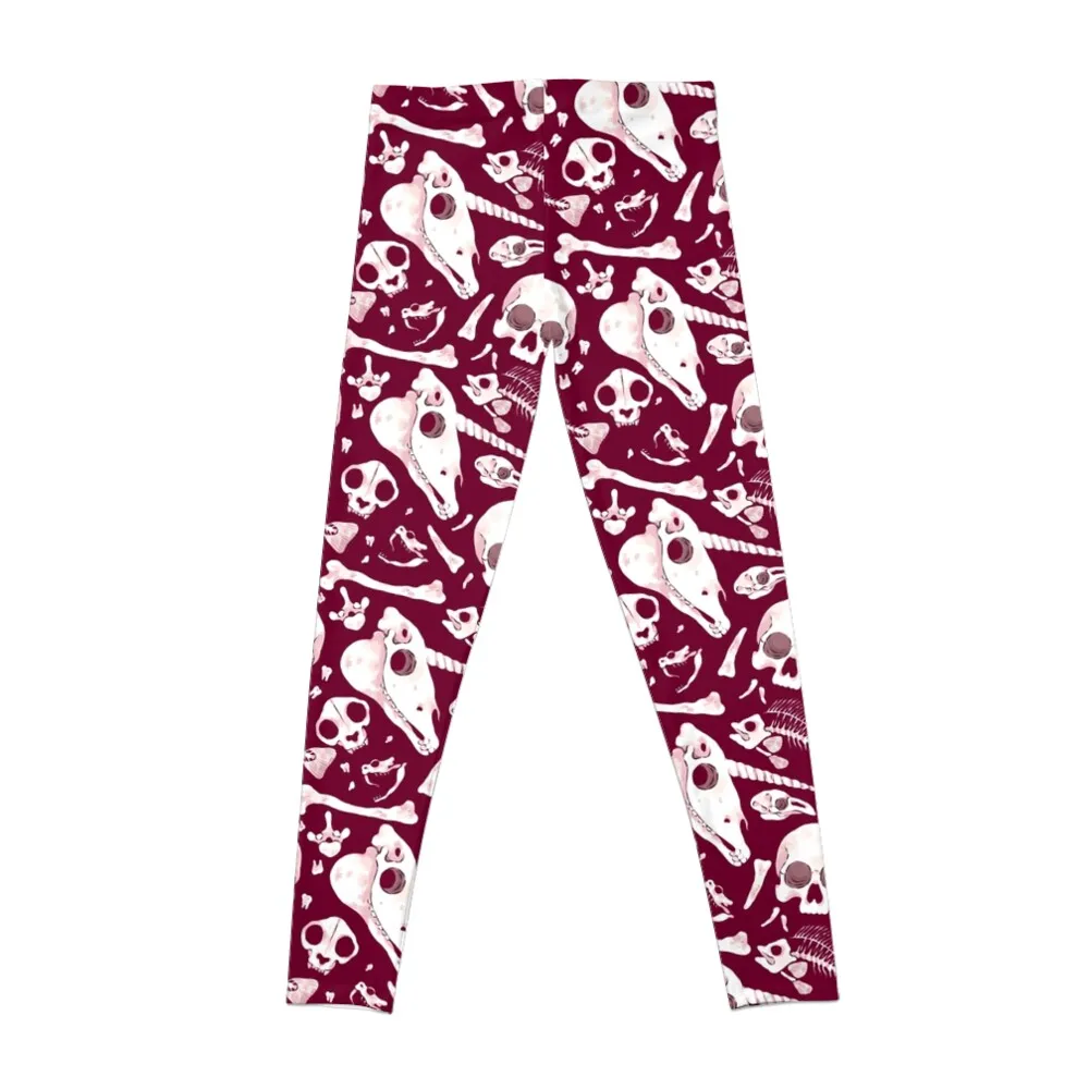 burgundy Skulls and Bones - Wunderkammer Leggings Sweatpants Fitness woman Womens Leggings