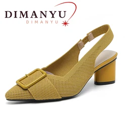 DIMANYU-Sandalias de tacón alto para mujer, zapatos puntiagudos de punto, transpirables, de talla grande, para verano, 2024