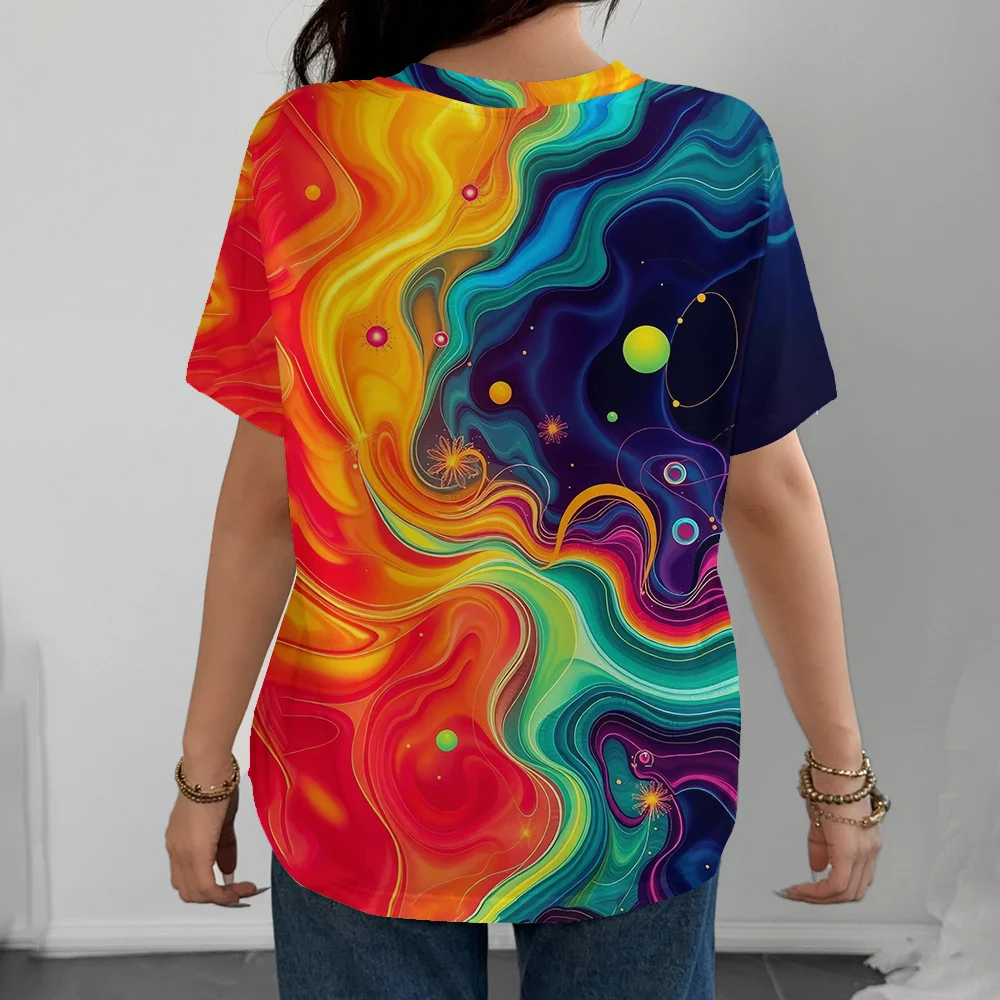 3D Printed Street Tshirt Abstract Full-color Wave Art Women's Casual Fashionable Comfortable Color Blocked Gradient Short Sleeve