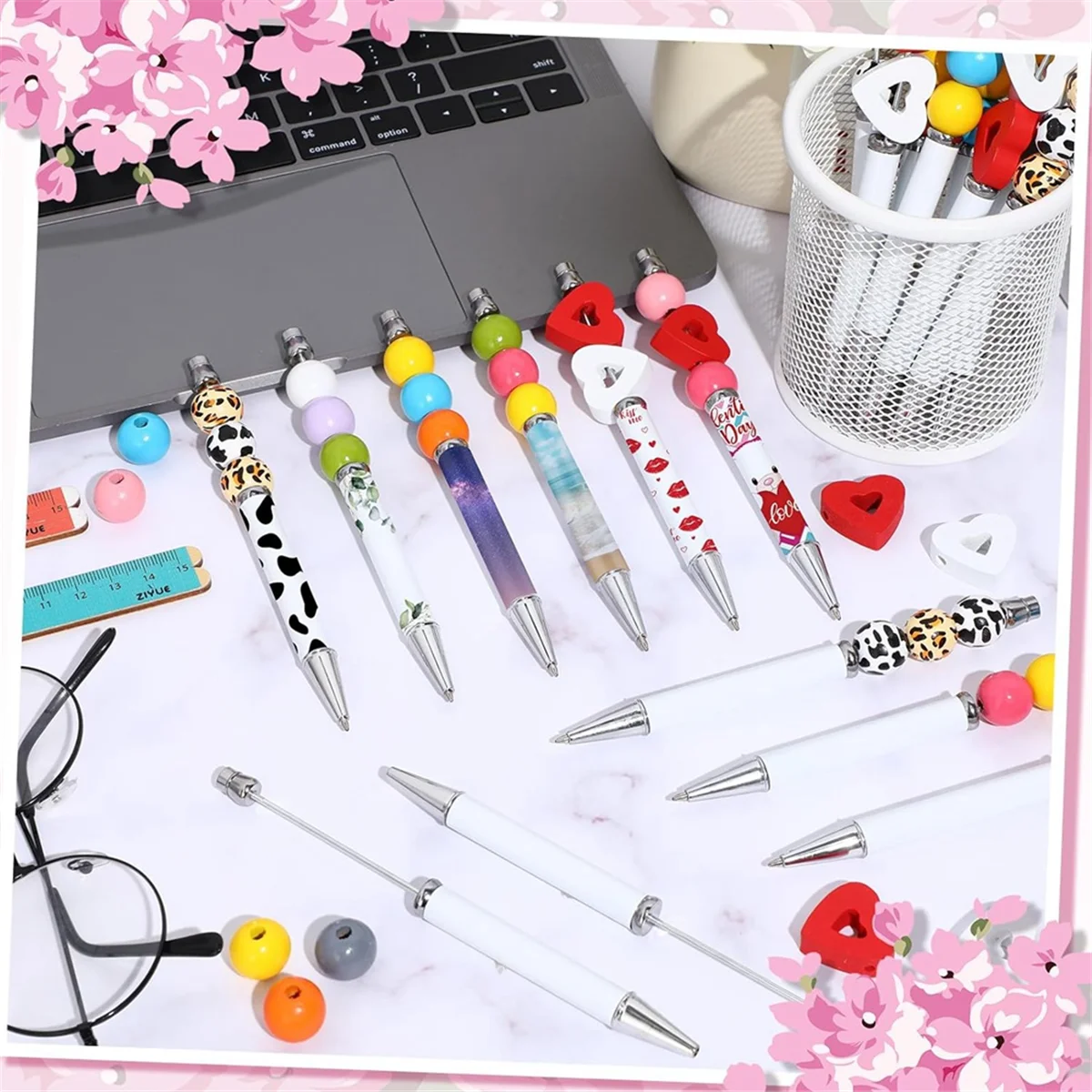 36pcs Sublimation Beaded Ballpoint Pens Metallic Black Ink Pens DIY Heat Transfer Ballpoint Pens School Supplies