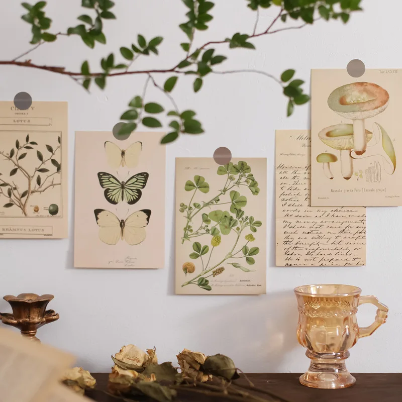 30 Pcs/Set Vintage Artistic Plant Butterfly Postcard INS Style Art Decorative Card Creative Background Wall Sticker Home Decor