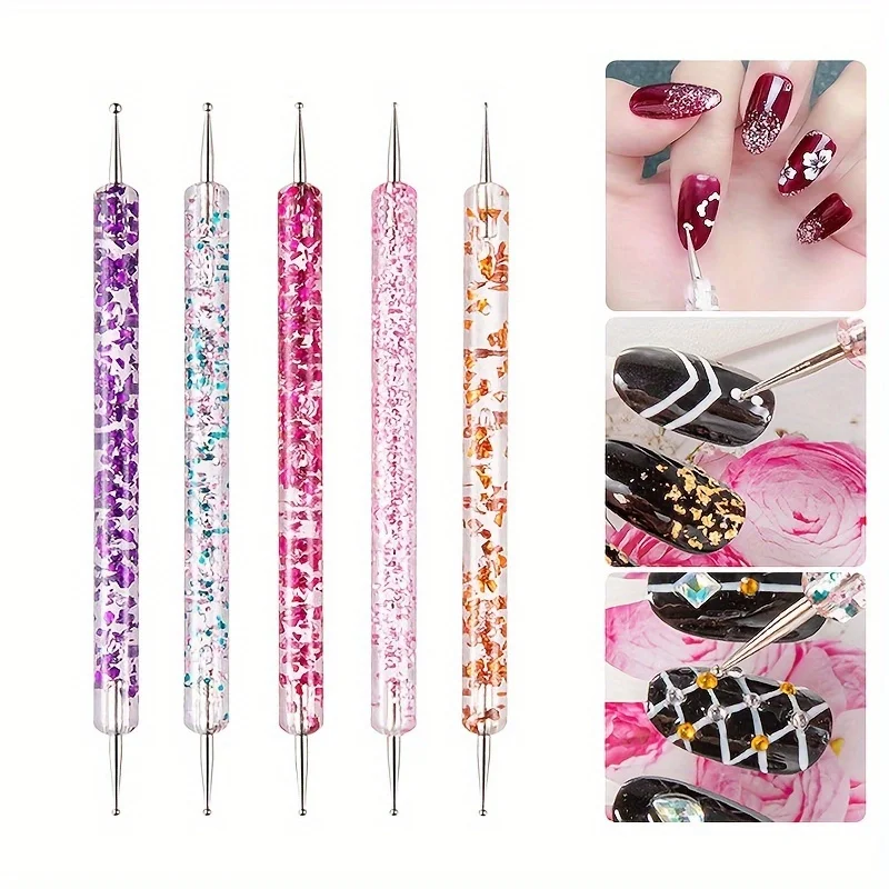 Hot Sale New In 5 Pcs/set Nail Art Dotting Pen Crystal Beads Handle Dual-ended Drawing Painting Rhinestones Manicure Tools