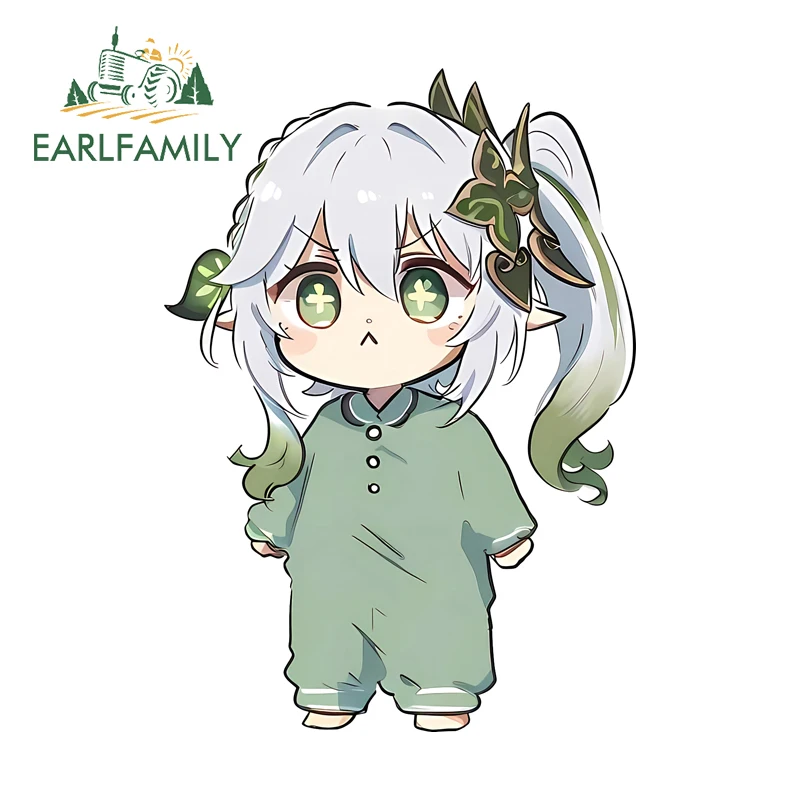 EARLFAMILY Genshin Impact Nahida Chibi Car Stickers Leaf Hair Kawaii Creative Decal Waterproof Vinyl Window Bumper Truck Decor