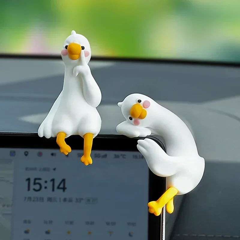 1/4PCS Cartoon Animal Decor For Desk Car Dashboard TV Monitor Gift Idea Cute 3D Duck Figurine Mini Resin Duck Ornament Playful