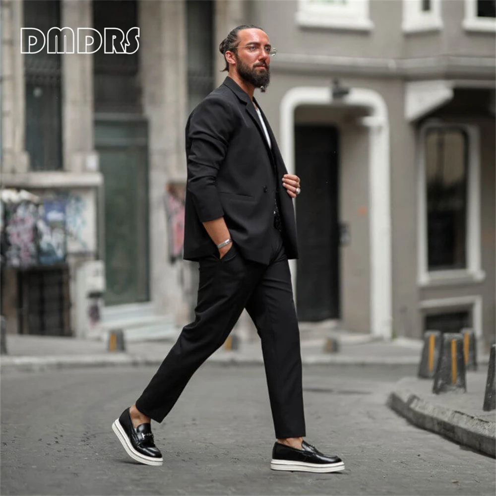 Versatile Black Casual Suit Set for Men, XS-5XL Sport Jacket Pants Set, One Button Blazer Trousers Plus Size Customized Suits
