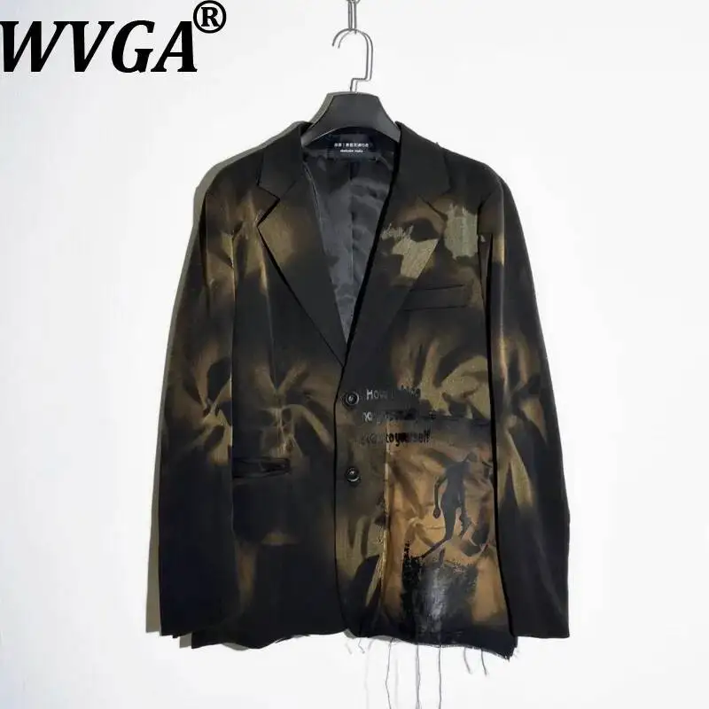 WVGA Spring Autumn New Men Tide Hand-dyed Vintage Patchwork Design Trendy Long Sleeve Blazer Niche Chic Casual Jacket Ins W26179