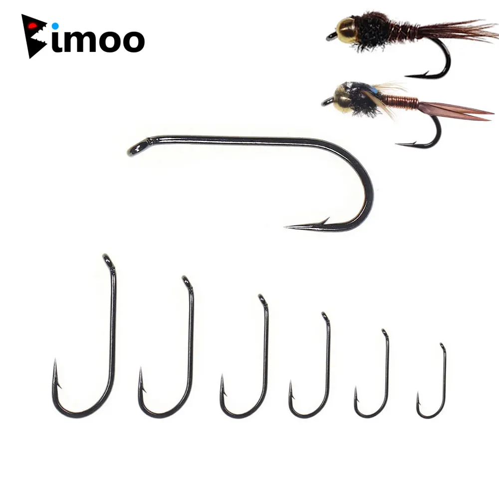 Bimoo 50 Stück # 8~ # 18 Standard Wet-Nymph-Fliegenbindehaken, 2-fach verstärkter Widerhaken-Fliegenhaken für Wet-Nymph Copper John Fliegen, Forellenangelköder
