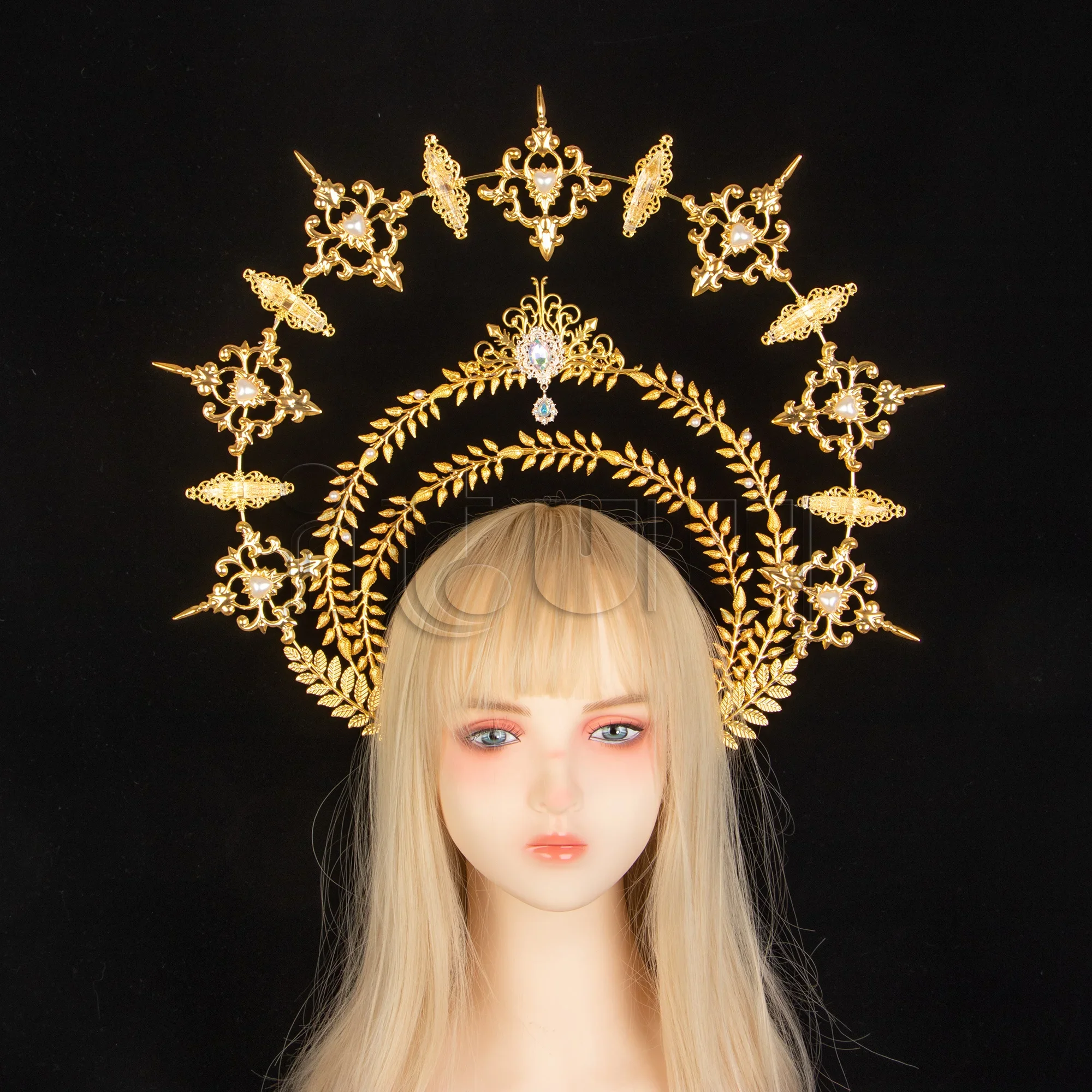 KC Halo Crown Headpiece Queen Anna Sun Goddess Headband Elizabethan Hood Coronet Tudor Lolita Gothic Crown Finished Product