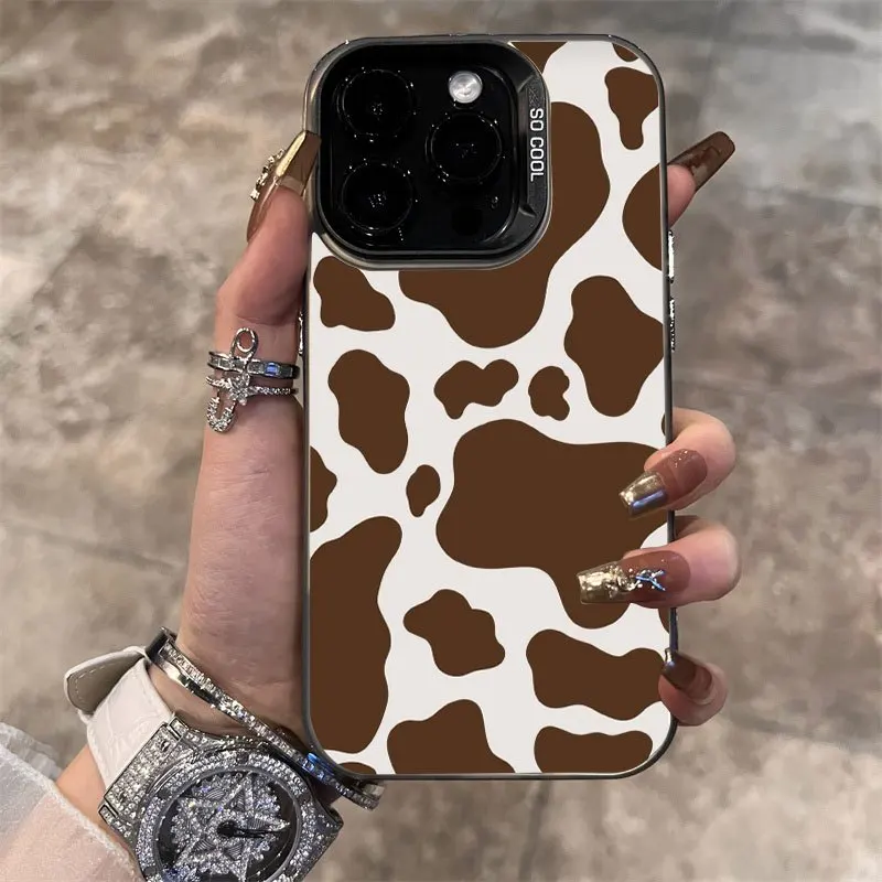 شاشة كاملة بنمط البقرة البنية لتصميم TPU iPhone17 16 15 14 13 12 11 PROMAX Plus جراب هاتف