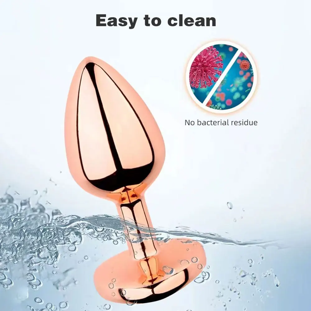 Rose gold pink Heart shape Crystal Metal anal beads butt plug Prostate Massager Adult Gay Products sex toy for female male