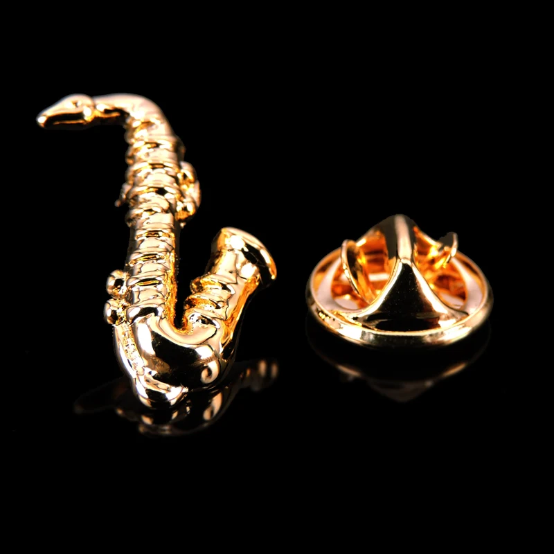 Copper material music equipment saxophone brooch fashionable men's suit coat lapel pin women's backpack hat badge image 2