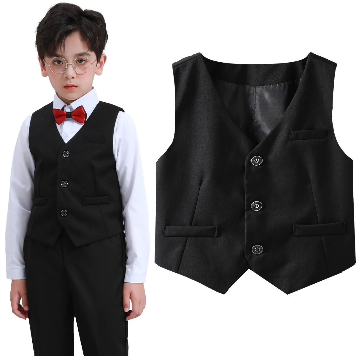 Kids Vest Boys Dress Suit Kids Blazer Toddler Wedding Formal Piano Performance Waistcoats Children School Birthday Party Clothes