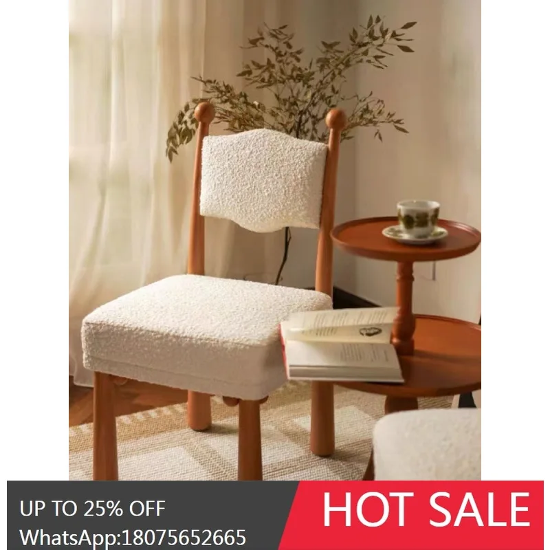 

MJY French Retro Solid Wood Dining Chair Vintage Style Light Luxury Bedroom Small Apartment Chair