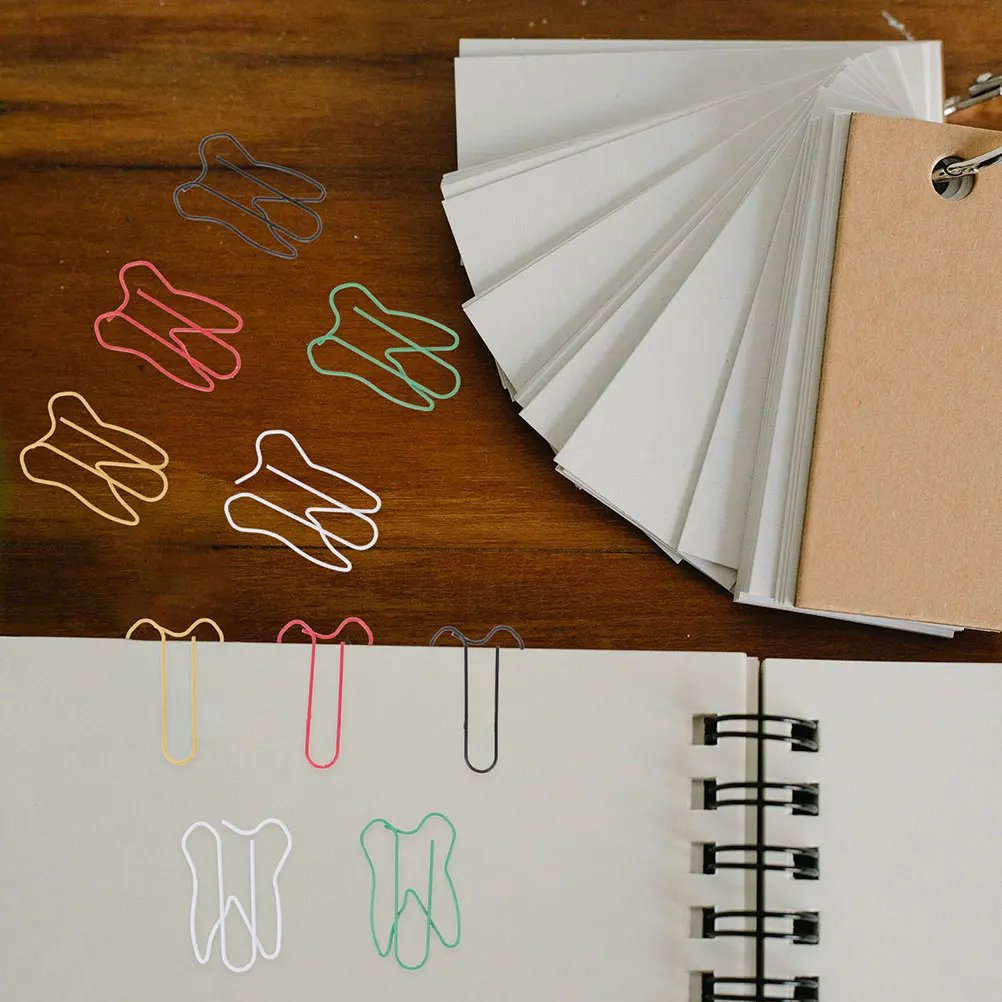 

60 Pcs Teeth Modeling Paper Clip Cute Page Marker Document Wedding Function Bookmarks File Organizing Iron Clipboard Pen Office