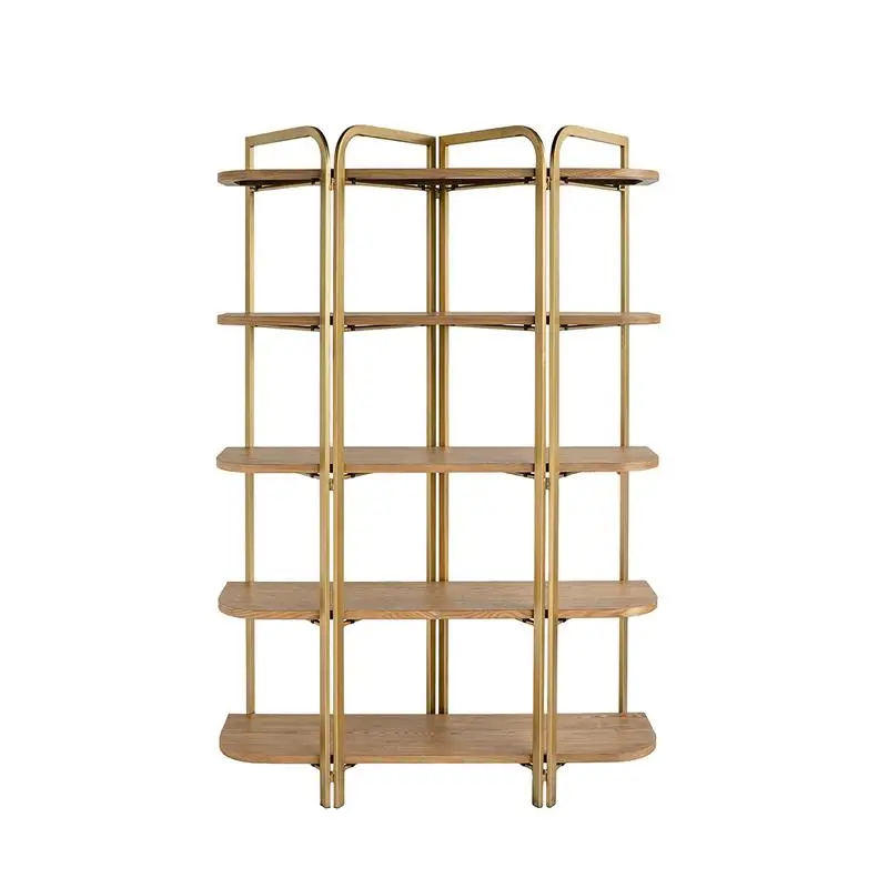 

Деревянная 5-ярусная полка размером 48 x 15,5 x 70,5 дюймов с отделкой из ясеня и зубчатым железным каркасом для хранения дома или офиса