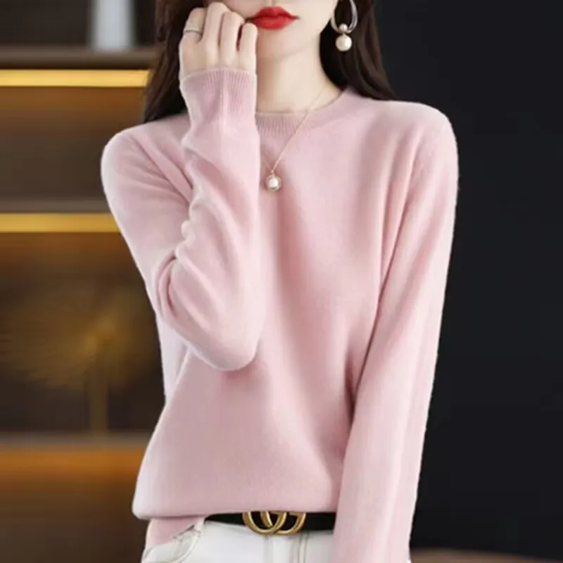 100% autumn and winter new pure woolen sweater women\'s knitted bottoming shirt round neck cashmere sweater foreign style Joker.