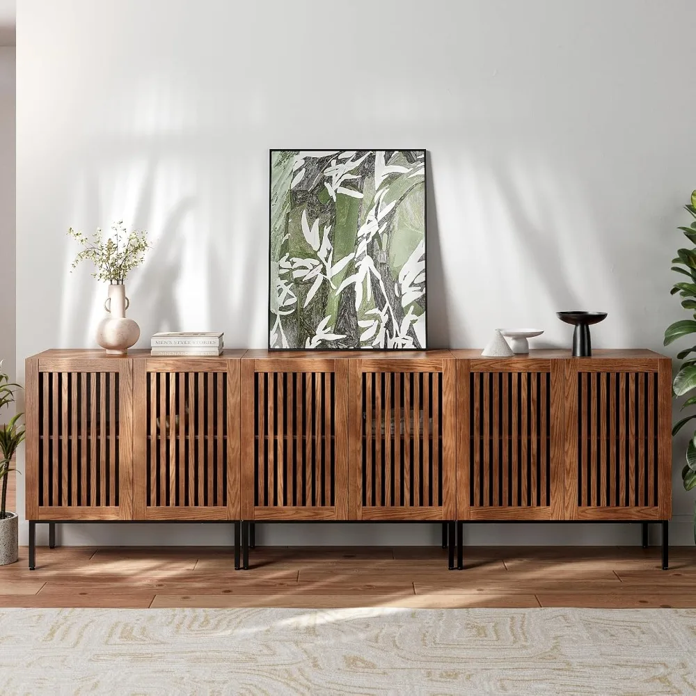 

Buffet Cabinet with Storage,Set of 3 Farmhouse Console Table with Metal Base and Adjustable Shelves, Coffee Bar Cabinet