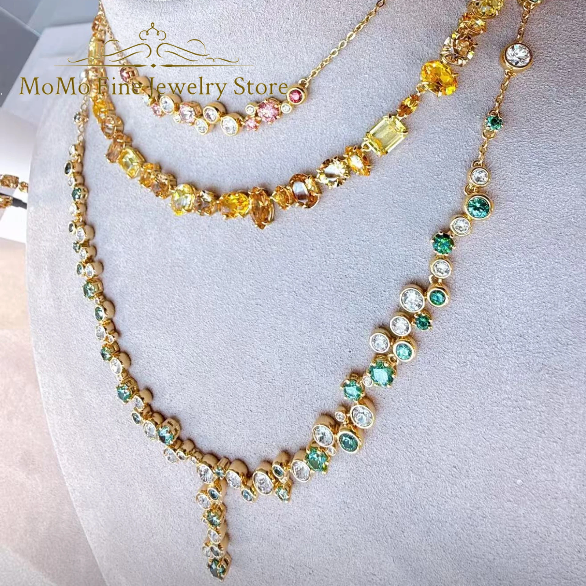 

Original 2025 New Trend Fine Jewelry Set Charm Blue Green Water Drop Crystal Luxury Necklace Earrings for Women Anniversary Gift