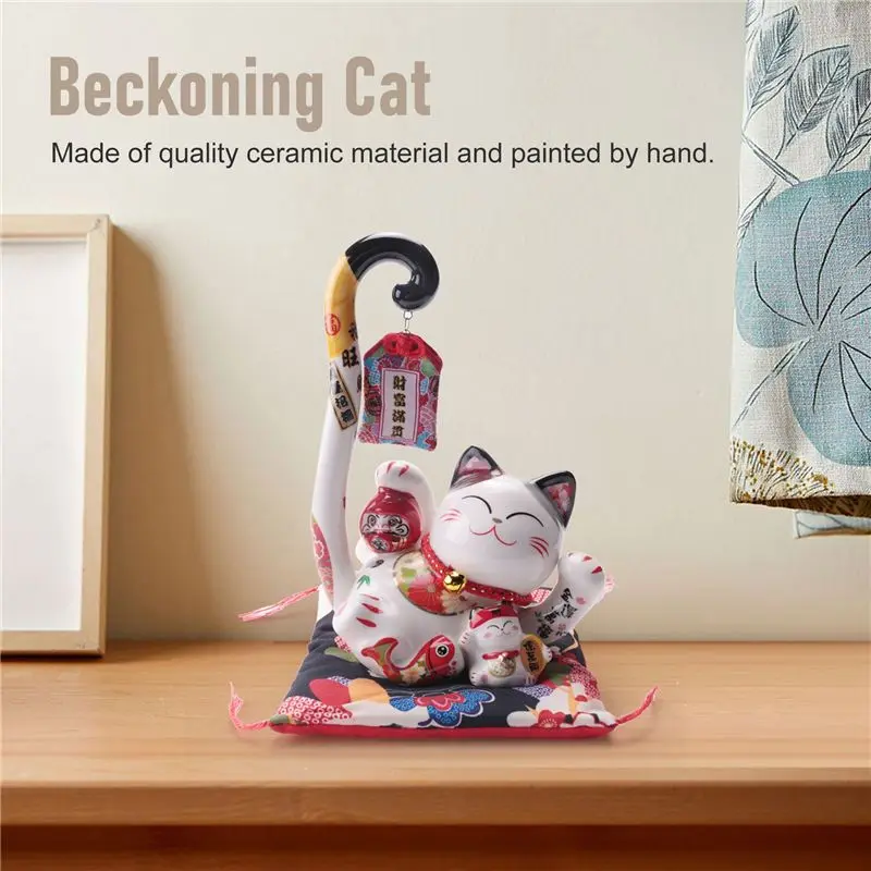 TFORU-8.6 Inch Maneki Neko Lucky Cat Money Box Coin Bank Japanese Long Tail Fortune Cat Feng Shui Home Decor