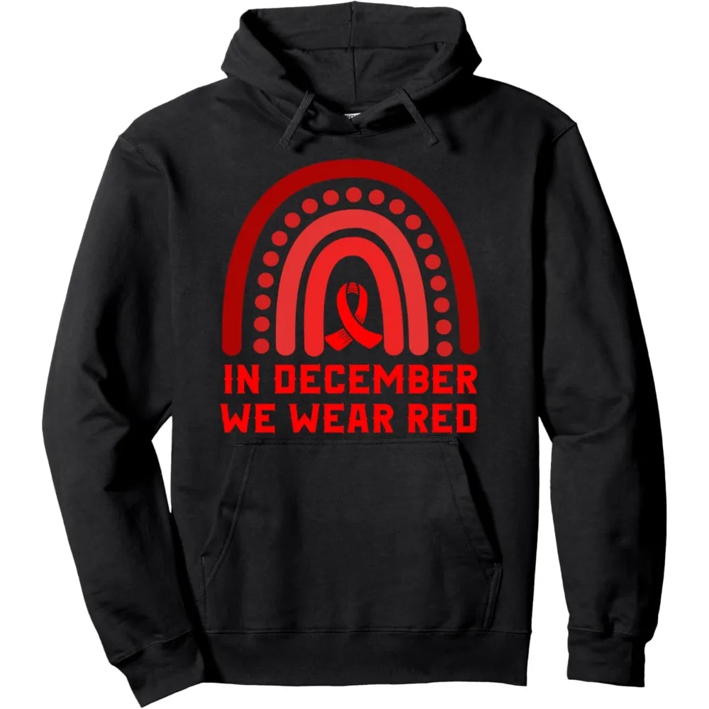 In December We Wear Red Awareness Gift World Aids Day HIV Pullover Hoodie Drop Shoulder Tracksuit Essentials Hoodie