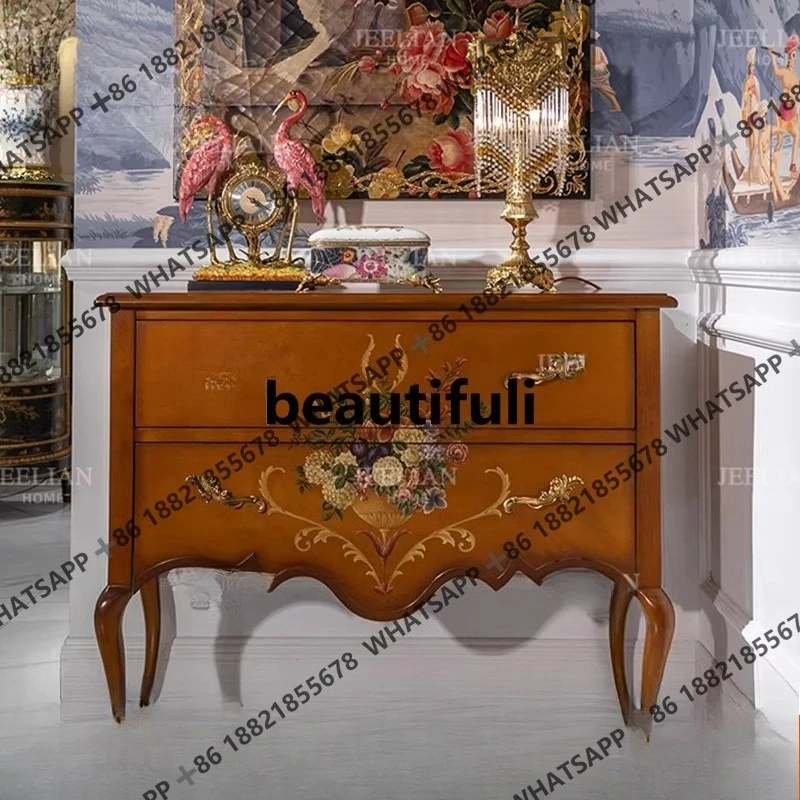 

Французский светлый роскошный шкафчик для хранения с двойным ведром, американская вилла, гостиная, коридор, золотисто-коричневый, входной шкаф с ручной росписью