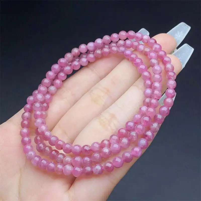 4MM Natural Red Tourmaline Triple Circle Bracelet Fashion Reiki Gemstone Round Beads Jewelry Couple Gift 1PCS