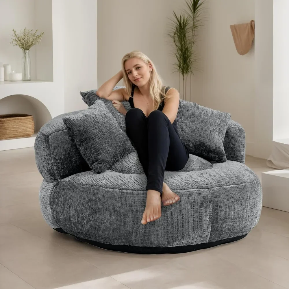 Bean Bag Chair Sofa with Pillows, Beanbag Lazy Chair for Living Room, Stuffed Round Sofa Chair Fluffy Sofa Bed, with Arms