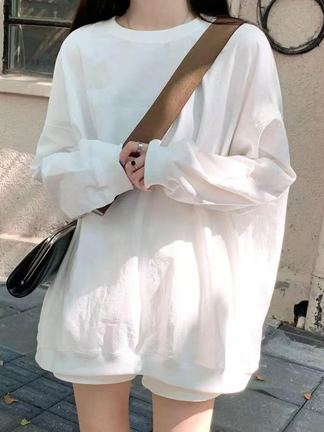 

Slim Fit round Neck Sweatshirt Women's Spring Autumn Thin Non Hooded Oversize Lazy Chic Style Top Korean Version Loose Style
