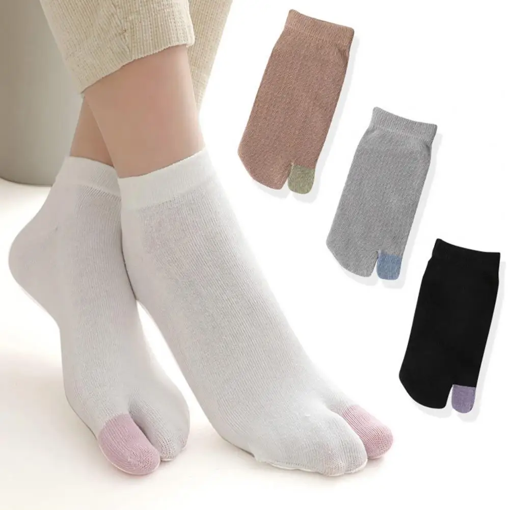 2Pcs Split Toe Socks Unisex Sweat Absorption Solid Color Tabi Socks Outdoor Breathable Japanese Flip Flop Socks For Outdoor