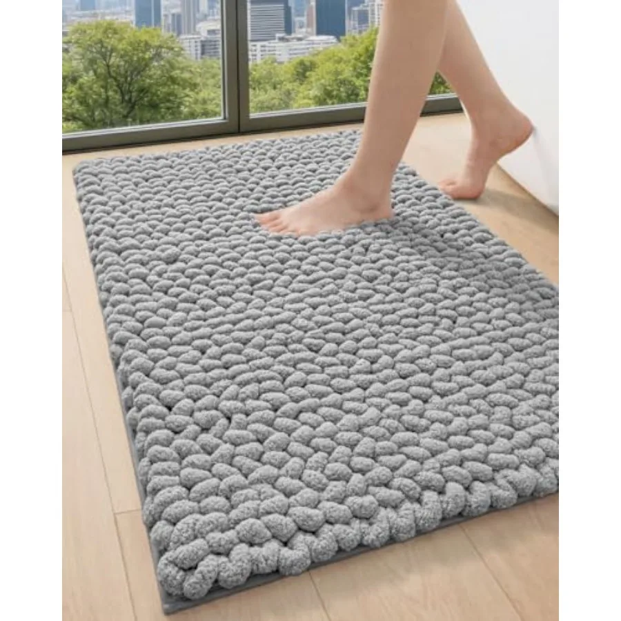 

Bathroom Rugs 17x30 Non Slip Washable Bath Mat Luxury Chenille Super Absorbent Ultra Thick Bathmats for Shower Floor Plush Fluf