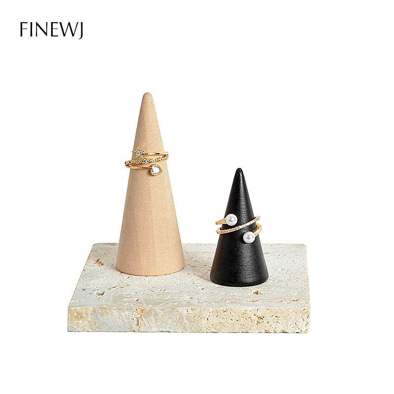 Solid Wooden Cone Finger Ring Display Stand Holder Jewelry Shop Ring Organizer Counter Top Showcase Jewellery Cabinet Ring Stand